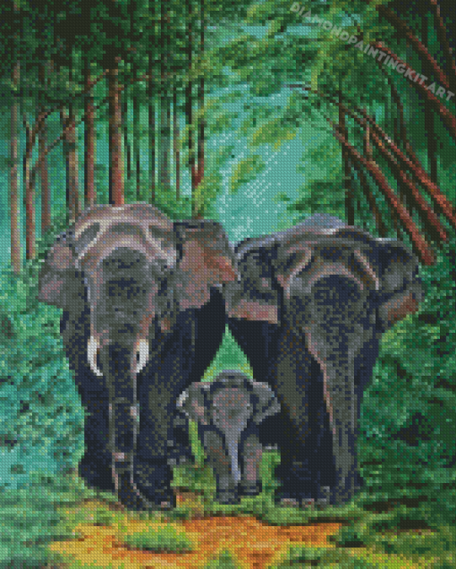 Elephants Family In The Jungle Diamond Paintings