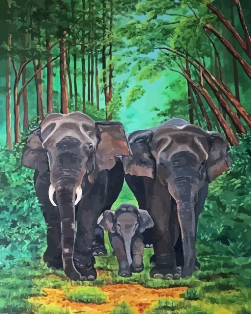 Elephants Family In The Jungle Diamond Paintings