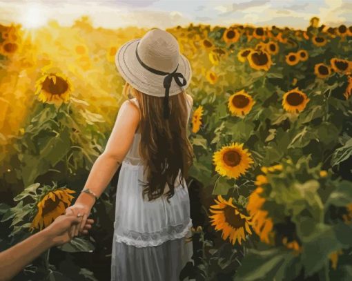 Girl In Sunflower Field Diamond Paintings