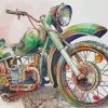 Green Old Motorcycle Diamond Paintings