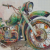 Green Old Motorcycle Diamond Paintings