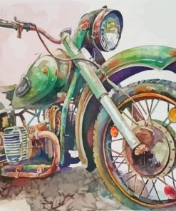 Green Old Motorcycle Diamond Paintings