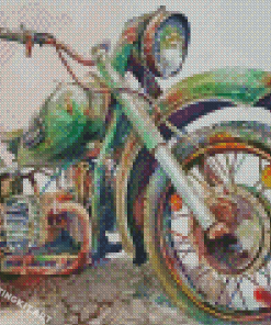 Green Old Motorcycle Diamond Paintings