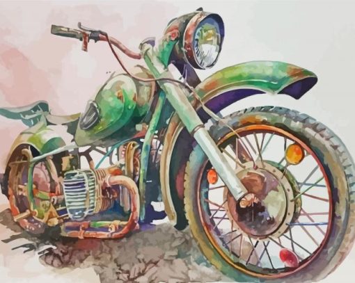 Green Old Motorcycle Diamond Paintings