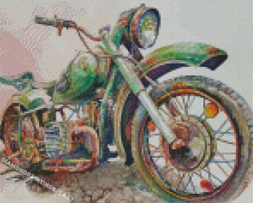 Green Old Motorcycle Diamond Paintings