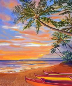 Hawaiian Beach And Canoe Diamond Paintings