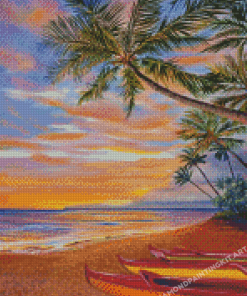 Hawaiian Beach And Canoe Diamond Paintings