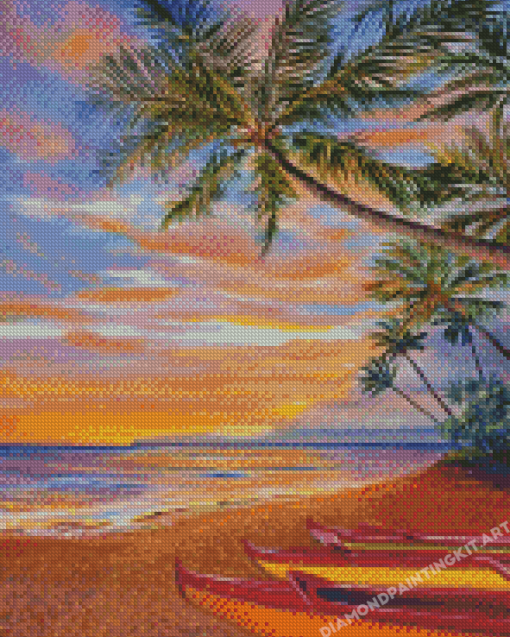 Hawaiian Beach And Canoe Diamond Paintings