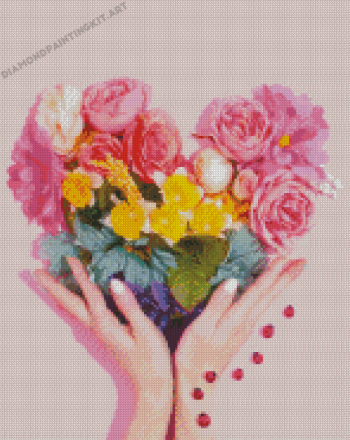 Heart With Flowers Diamond Paintings