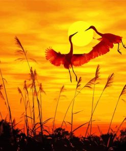 Herons Flying At Sunset Diamond Paintings