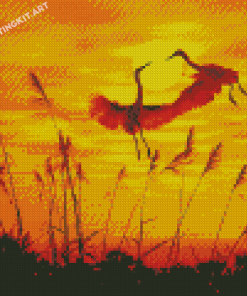 Herons Flying At Sunset Diamond Paintings