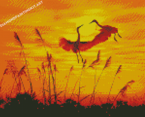 Herons Flying At Sunset Diamond Paintings