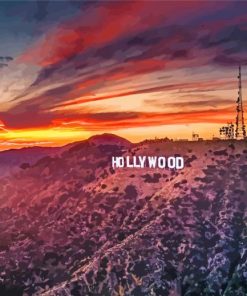 Hollywood Sign With Sunset Landscape Diamond Paintings