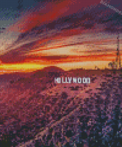 Hollywood Sign With Sunset Landscape Diamond Paintings