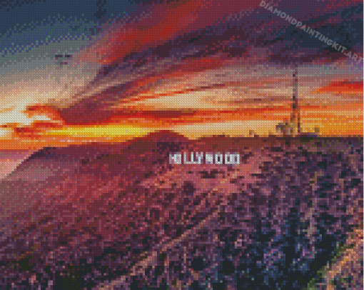 Hollywood Sign With Sunset Landscape Diamond Paintings