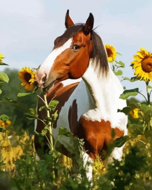 Horse With Sunflowers Diamond Paintings