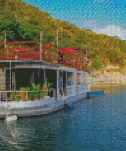 House Boat In Lake Travis Diamond Paintings