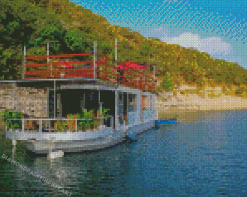 House Boat In Lake Travis Diamond Paintings