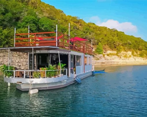 House Boat In Lake Travis Diamond Paintings