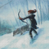 Hunter Woman In Snow Diamond Paintings