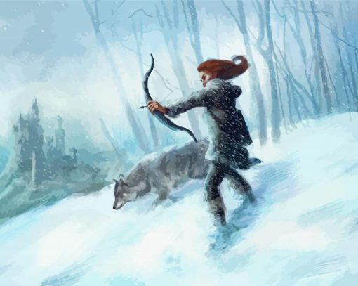 Hunter Woman In Snow Diamond Paintings