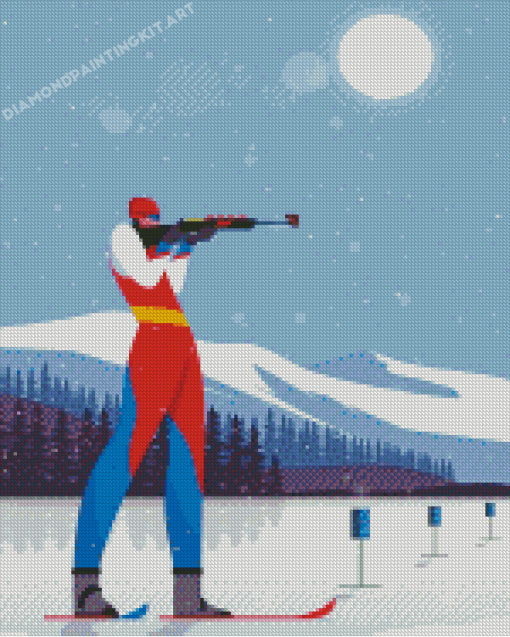 Illustration Biathlon Man Shooting Diamond Paintings