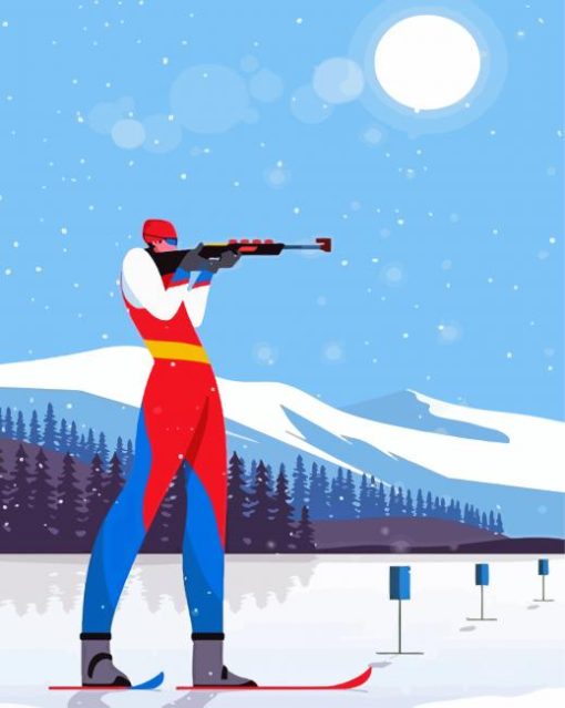 Illustration Biathlon Man Shooting Diamond Paintings