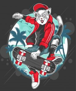 Illustration Cat Skating Diamond Paintings