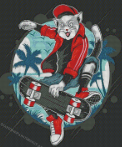 Illustration Cat Skating Diamond Paintings