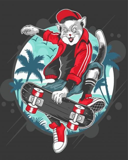 Illustration Cat Skating Diamond Paintings