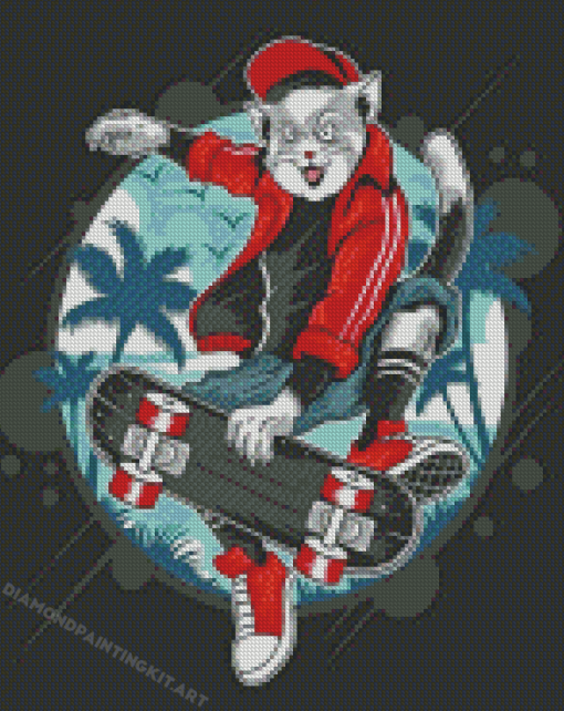 Illustration Cat Skating Diamond Paintings