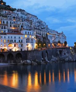 Italy Town Amalfi Coast Night Diamond Paintings