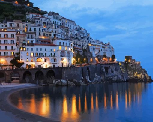 Italy Town Amalfi Coast Night Diamond Paintings