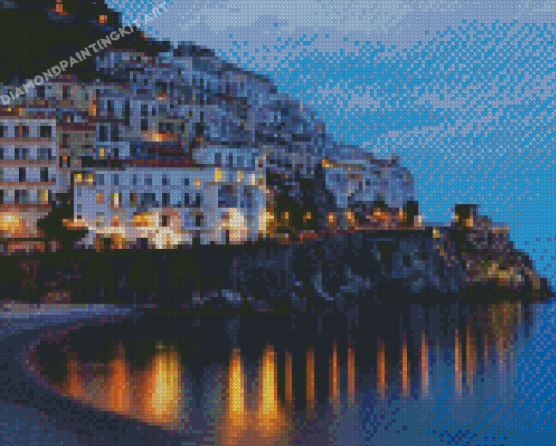 Italy Town Amalfi Coast Night Diamond Paintings