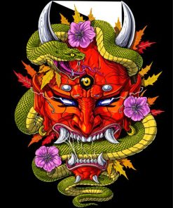 Japanese Demon Mask And Snake Diamond Paintings