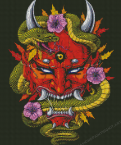 Japanese Demon Mask And Snake Diamond Paintings