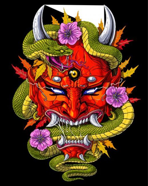 Japanese Demon Mask And Snake Diamond Paintings