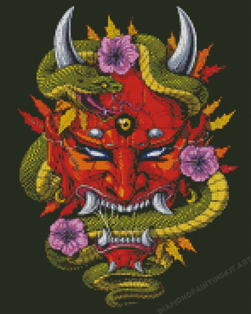 Japanese Demon Mask And Snake Diamond Paintings