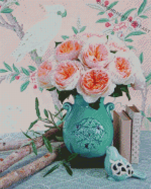 Juliet Roses Blue Vase Diamond Paintings