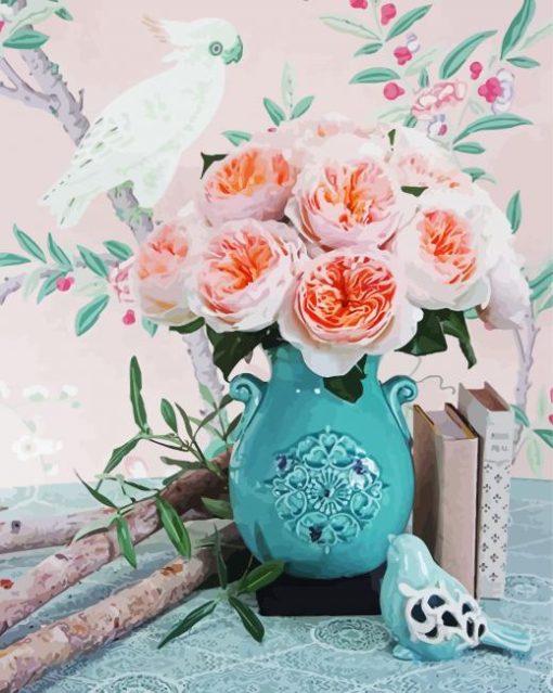 Juliet Roses Blue Vase Diamond Paintings