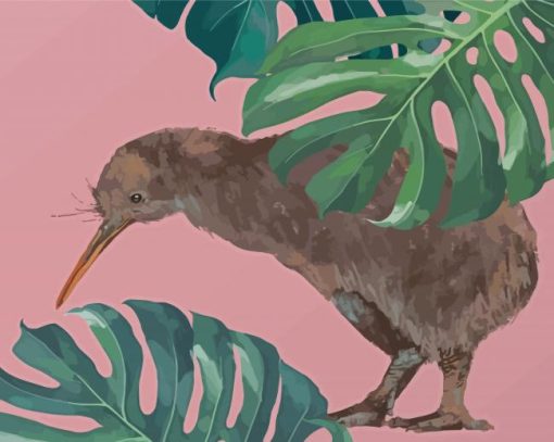 Kiwi bird and Leaves Diamond Paintings