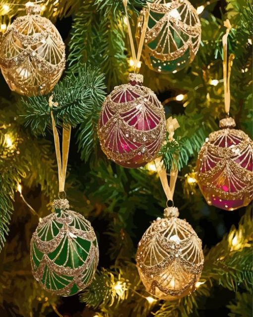 Light Christmas Baubles Diamond Paintings