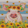 Pig With Sunflowers Art Diamond Paintings