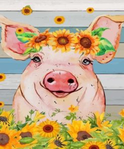 Pig With Sunflowers Art Diamond Paintings