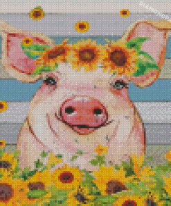 Pig With Sunflowers Art Diamond Paintings