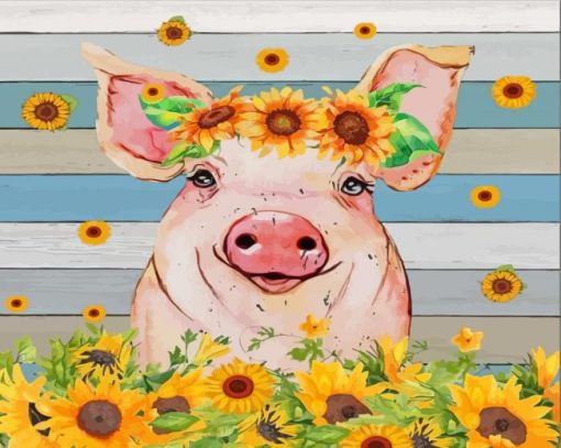 Pig With Sunflowers Art Diamond Paintings