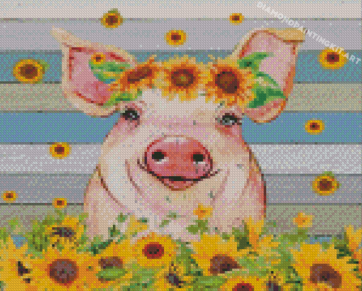 Pig With Sunflowers Art Diamond Paintings