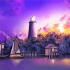 Purple Sunset Ocracoke Lighthouse Diamond Paintings