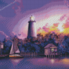 Purple Sunset Ocracoke Lighthouse Diamond Paintings