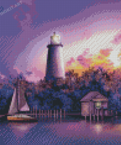 Purple Sunset Ocracoke Lighthouse Diamond Paintings